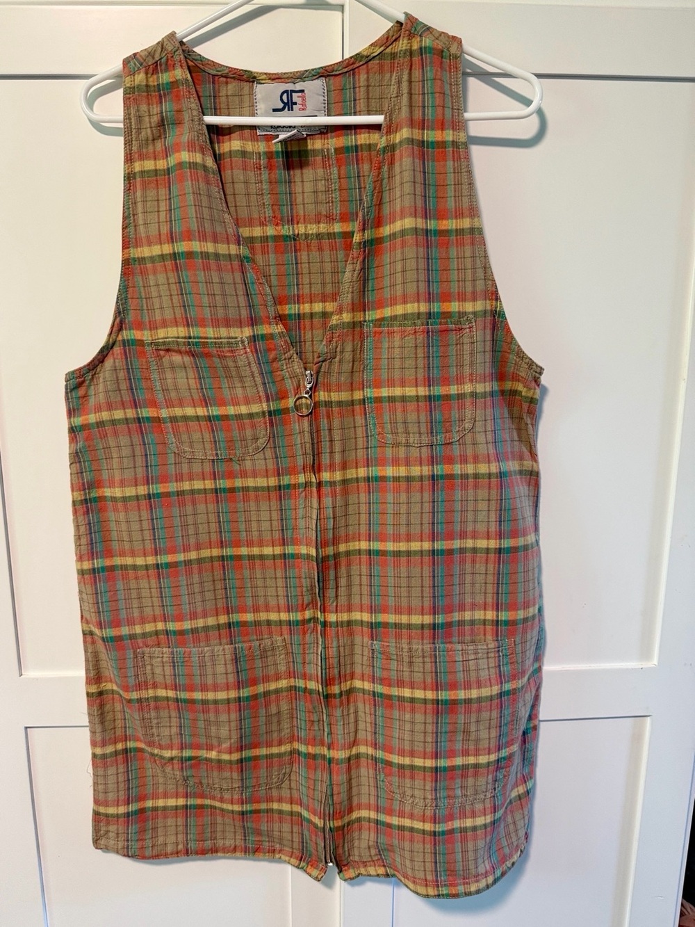 Vintage Plaid Zip-Front Sleeveless Cotton Retro Y2K 
Dress - Multicolor